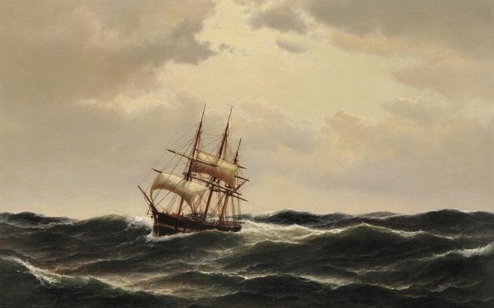 Carl Bille A ship in stormy waters oil painting picture